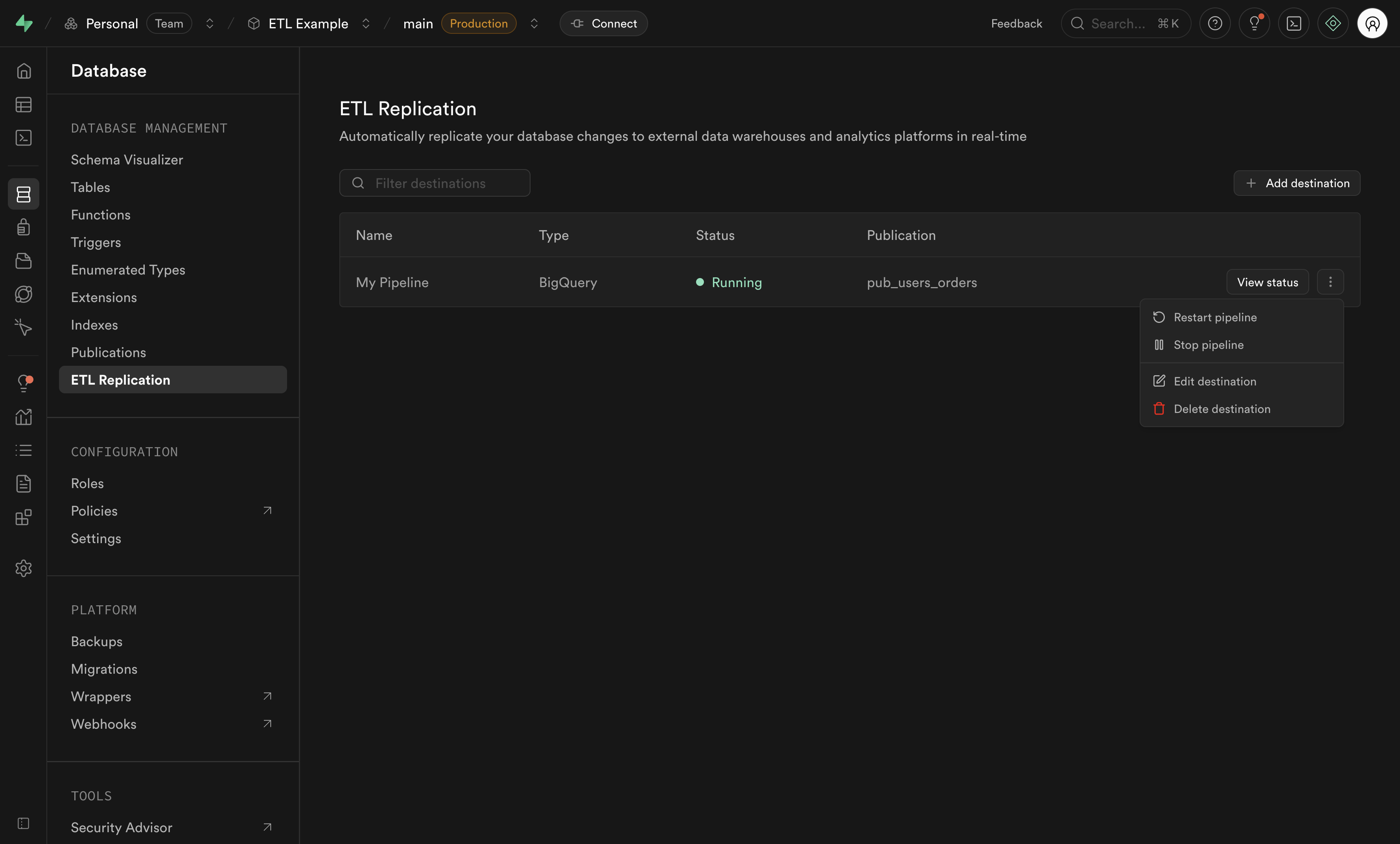 Pipeline actions